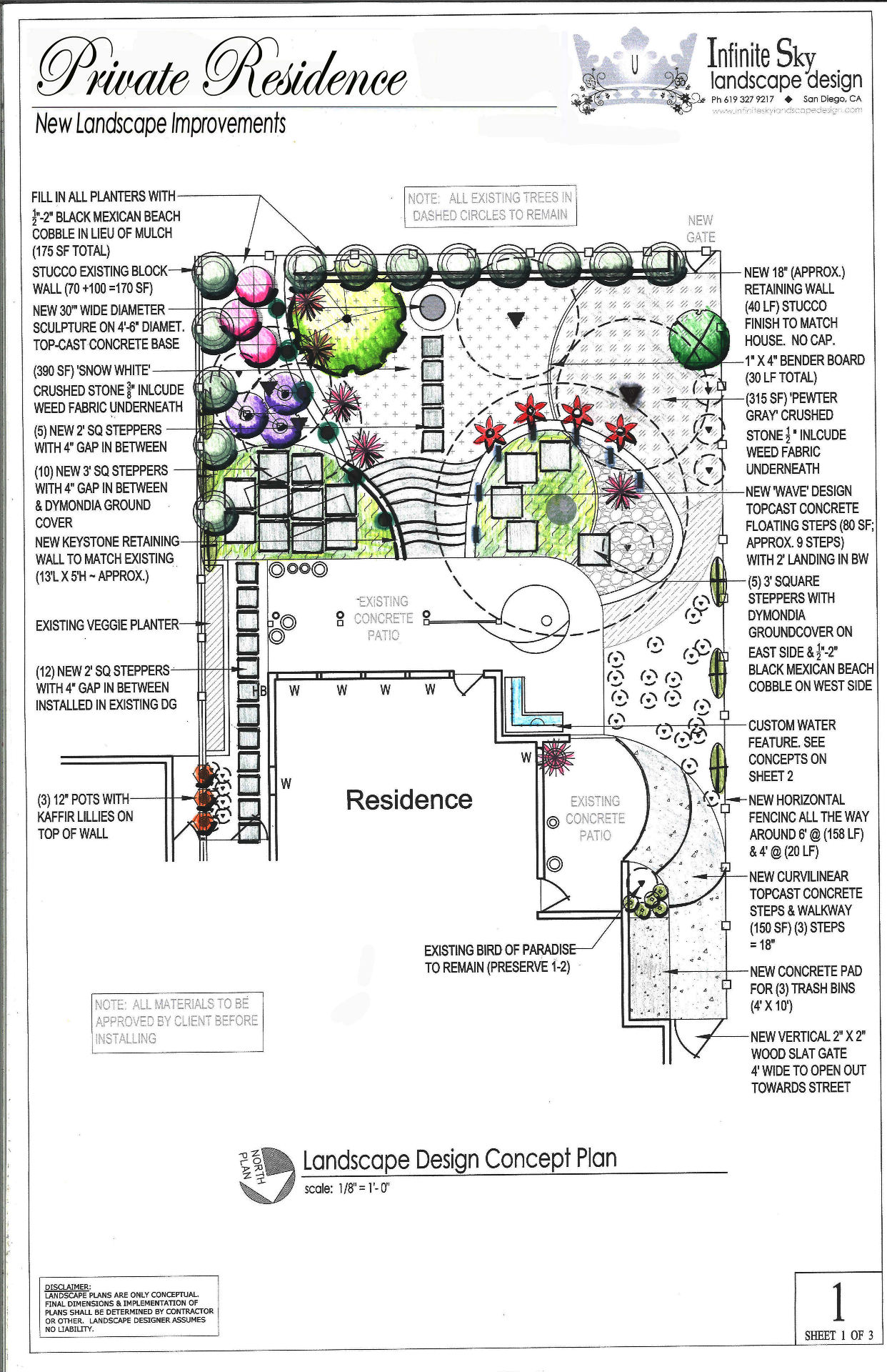 Private residence landscape design colored plan