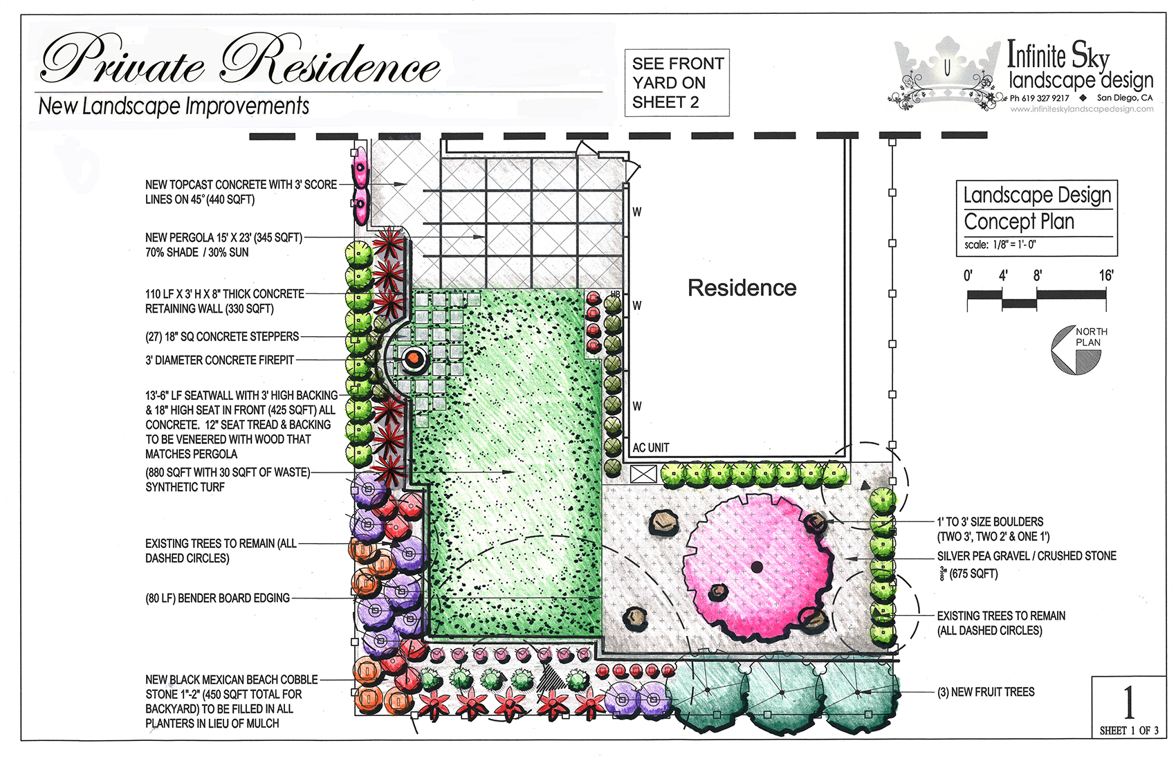 Colored landscape design concept plan sample