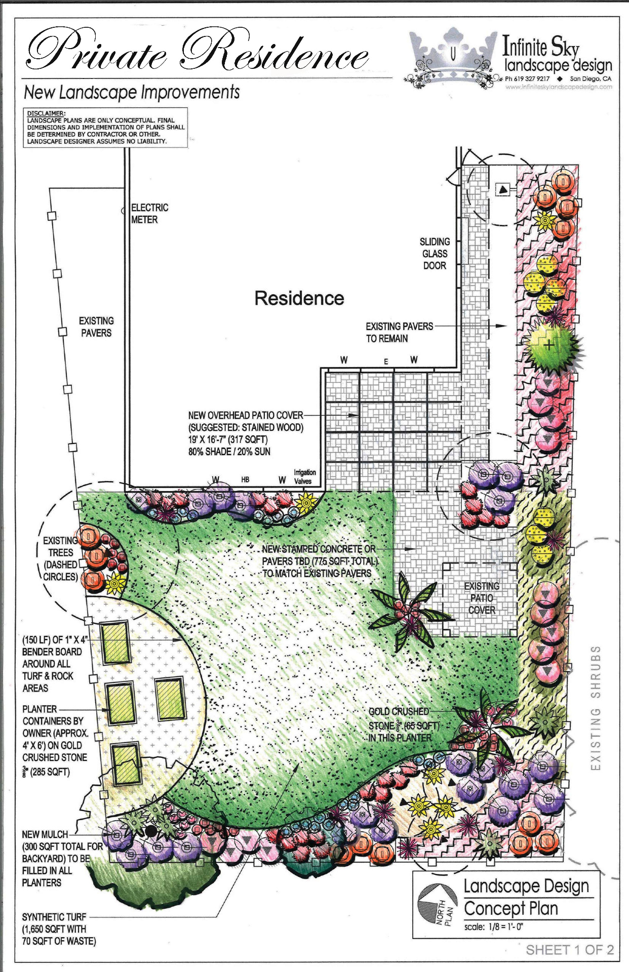 Private residence landscape design colored concept plan for Daniel R.'s Chula Vista backyard