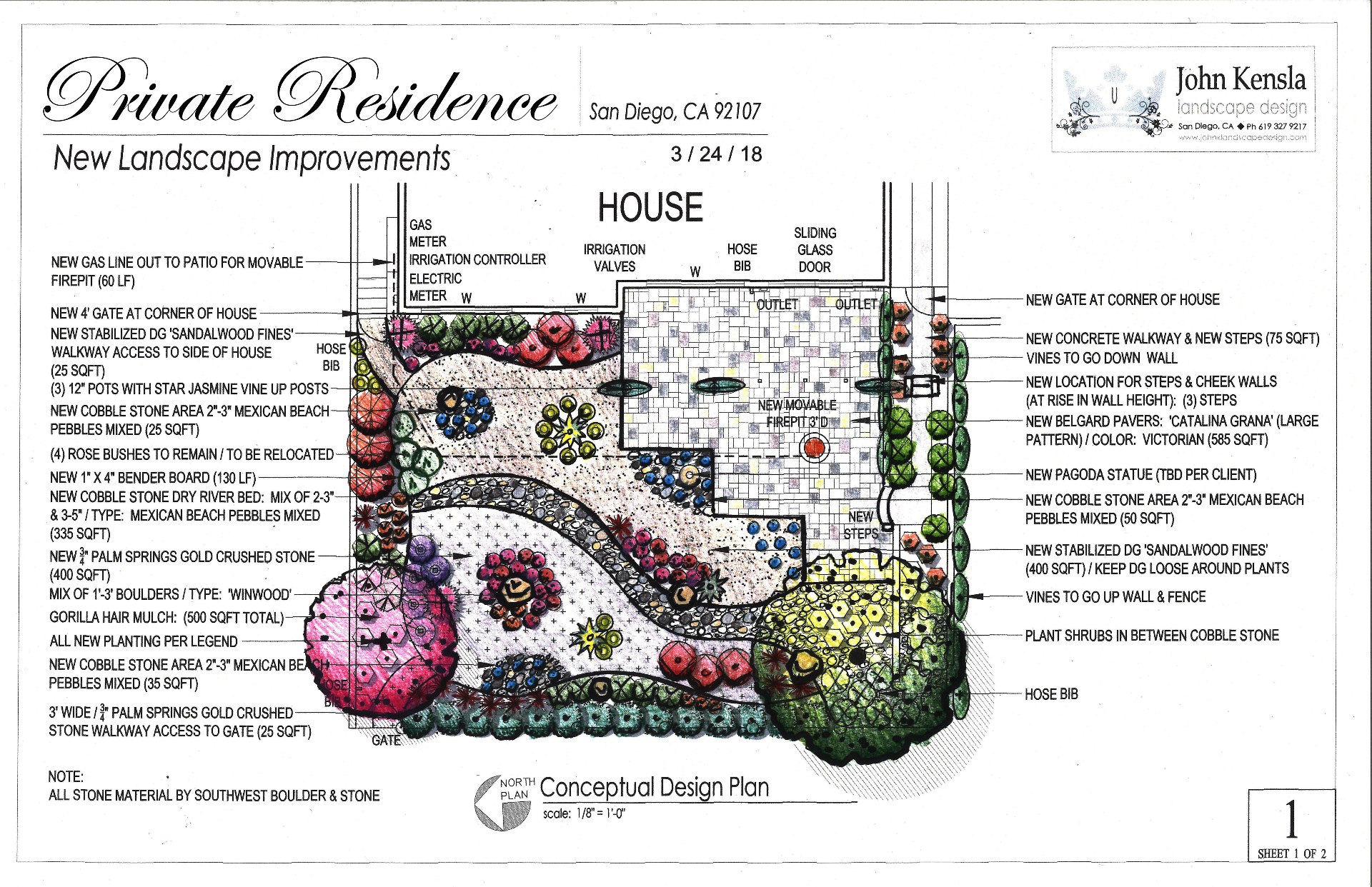 Conceptual landscape design plan for a private residence in San Diego by John Kensla